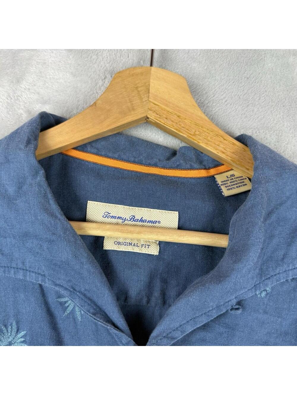 Tommy Bahama Linen Shirt Pineapple Print Blue Original Fit Men Size Large Beach - Picture 4 of 9